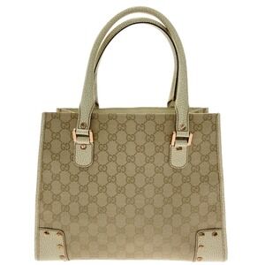 GUCCI Tote Bag Handbag Beige Tan GG Canvas Leather